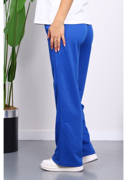 Saks Mavi Bel Lastikli İki İplik Palazzo Eşofman Alt modelleri
