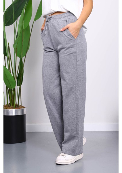 Koyu Gri Bel Lastikli İki İplik Palazzo Eşofman Alt modelleri
