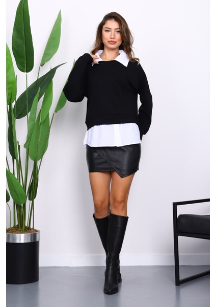 Siyah Gömlek Garnili Modal Sweat fiyatları