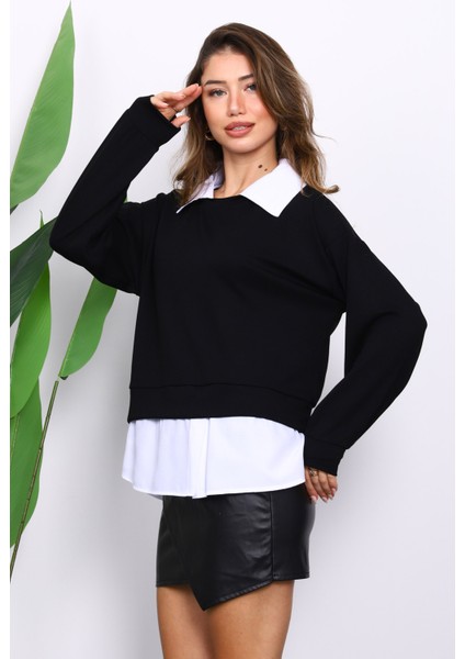 Siyah Gömlek Garnili Modal Sweat modelleri