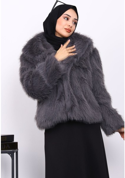 Füme Astarlı Kısa Kürk Kaban