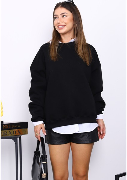 Siyah Bisiklert Yaka Üç İplik Sweat fırsatları