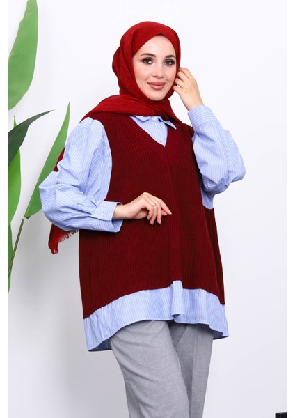 Bordo Triko Garnili Gömlek