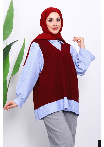 Bordo Triko Garnili Gömlek modelleri