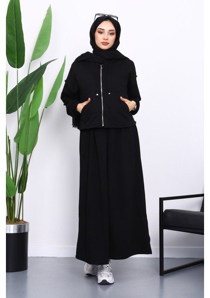 Siyah Üç İplik Sweat Hırka Elbise Kombin Takım