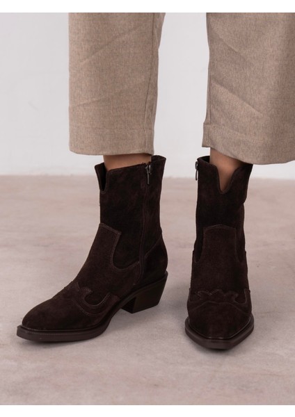 Krowe Kahve Süet Hakiki Deri Kadın Bot