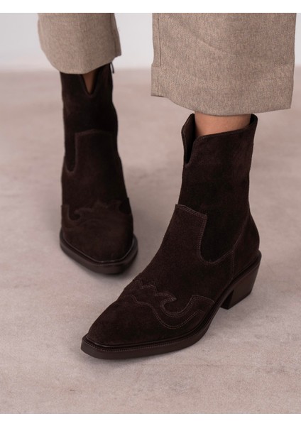 Krowe Kahve Süet Hakiki Deri Kadın Bot modelleri