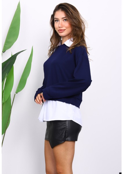 Lacivert Gömlek Garnili Modal Sweat modelleri