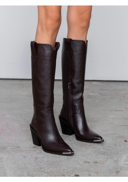 Zonia Kahve Hakiki Deri Kadın Çizme modelleri