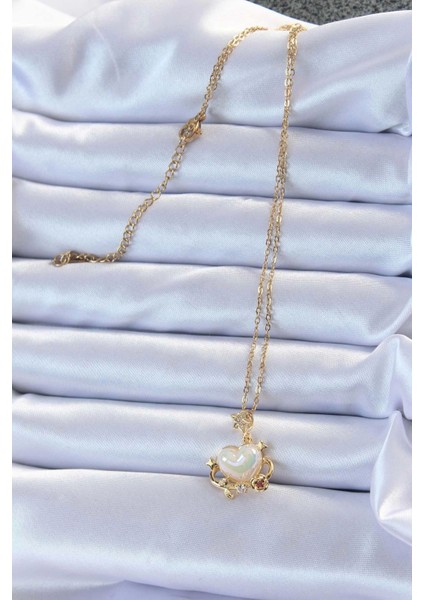 Bfs 316L Çelik Zincir Altın Renk Zirkon Taşlı Gezegen Görünümlü Kalp Kolye fiyatları