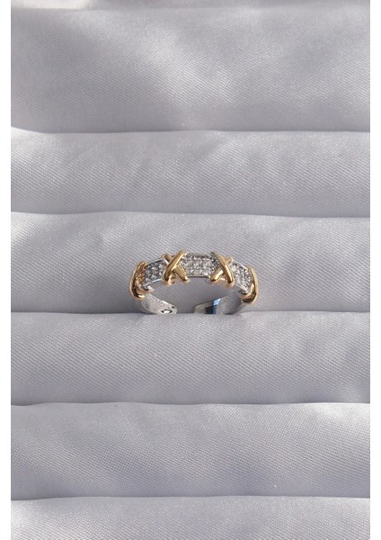 Bfs Pirinç Ayarlamalı Gümüş Renk Zirkon Taşlı Xoxo Model Yüzük