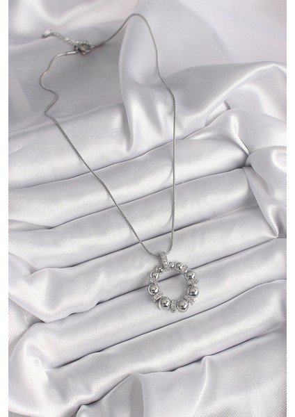 Bfs 316L Çelik Gümüş Renk Zincir Zirkon Taş Detaylı Bombeli Halka Model Kadın Kolye fiyatları