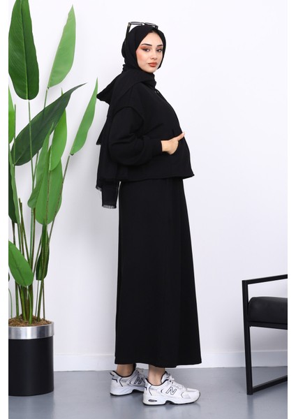 Siyah Üç İplik Sweat Hırka Elbise Kombin Takım fırsatları