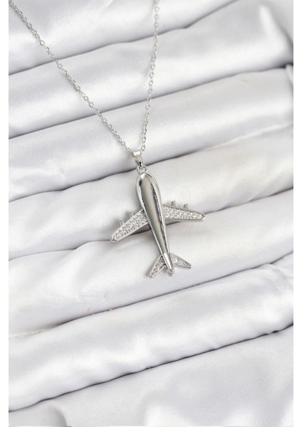 Bfs 316L Çelik Zincir Gümüş Renk Uçak Model Kadın Kolye