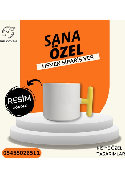 Kişiselleştirilebilir Renkli Kulplu Enerjik Tasarım Porselen Bardak | Yelkovanstudio