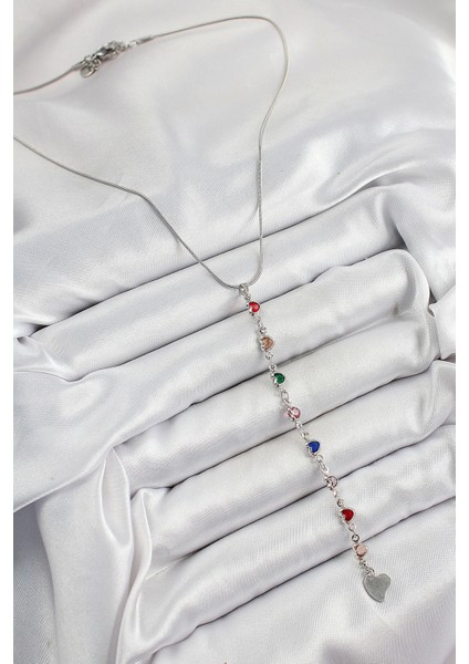 Bfs Pirinç Gümüş Renk Karışık Renk Zirkon Taşlı Kalpli Y Kadın Kolye fiyatları