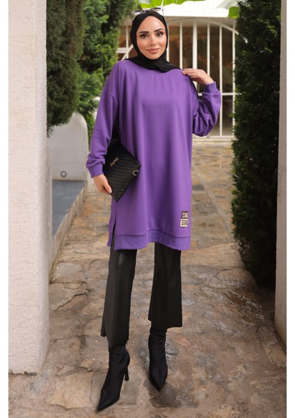 Mor Bisiklet Yaka Armalı Tunik