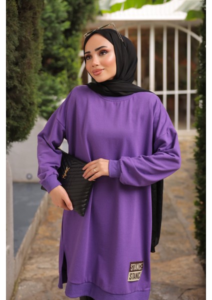 Mor Bisiklet Yaka Armalı Tunik modelleri