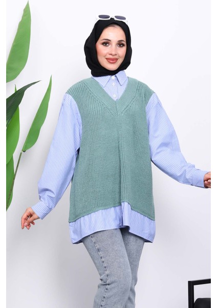 Mint Triko Garnili Gömlek modelleri