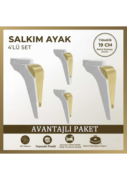 Salkım Ayak 19CM Beyaz-Altın(4 Adet)Mobilya Kanepe Sehpa Tv Ünitesi Koltuk Genç ve Çocuk Odası Ayağı