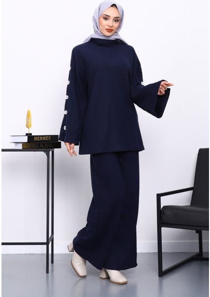 Lacivert Kol Düğme Detaylı Tunik Pantolonlu Takım fiyatları