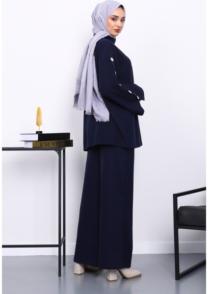 Lacivert Kol Düğme Detaylı Tunik Pantolonlu Takım fırsatları