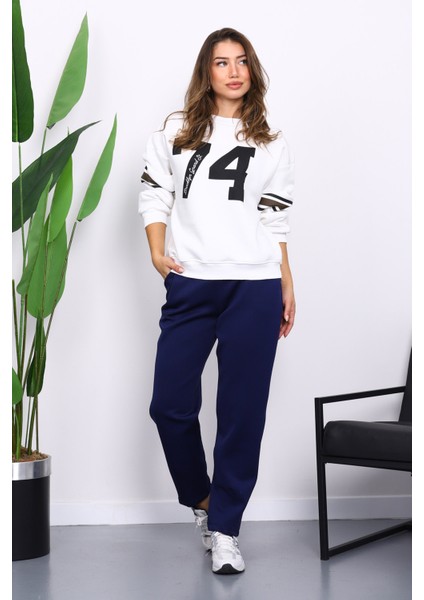 Ekru Ön Ve Kol Baskılı Üç İplik Sweat fiyatları