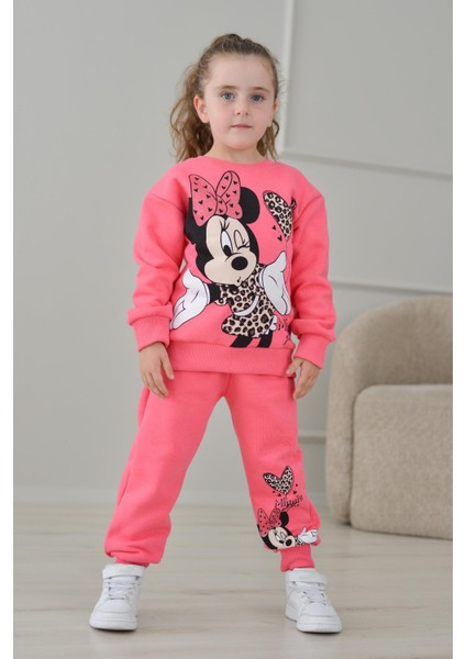 Pjk3i M.mause Desenli 3 Ip Şardonlu %100 Pamuk Kız Çocuk Eşofman Takımı 3-10 Yaş