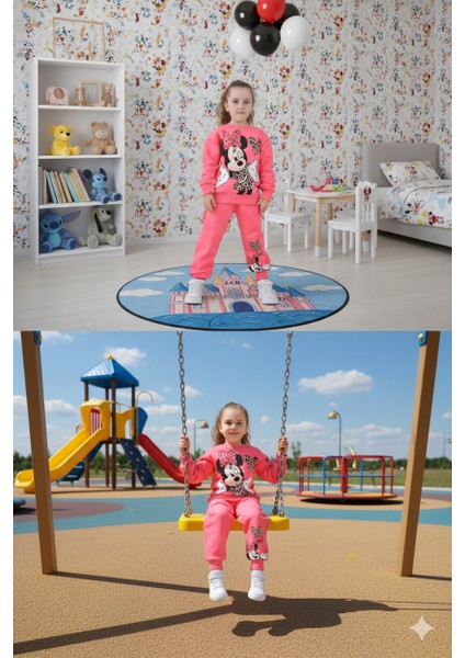 Pjk3i M.mause Desenli 3 Ip Şardonlu %100 Pamuk Kız Çocuk Eşofman Takımı 3-10 Yaş fiyatları