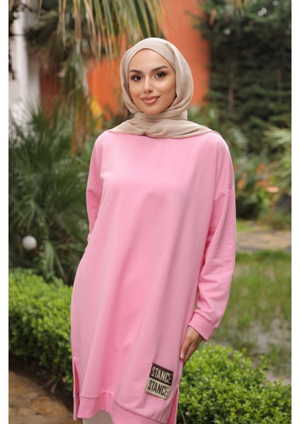 Pembe Bisiklet Yaka Armalı Tunik modelleri