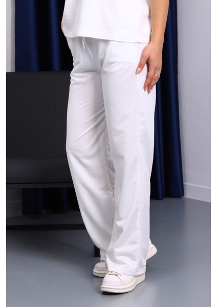 Ekru Bel Lastikli İki İplik Palazzo Eşofman Alt modelleri