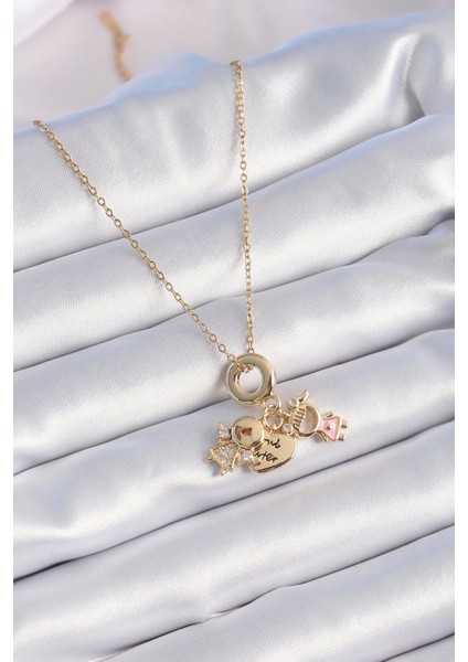 Bfs 316L Çelik Gold Renk Zirkon Taş Detay Çocuk Figür Charm Model Kadın Kolye fiyatları