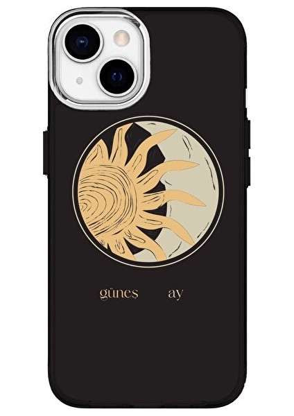 Apple iPhone 14 Özel Güneş ve Ay Baskılı Lüks Silikon Kılıf