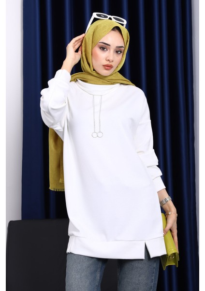 Ekru Yaka Detaylı Modal Tunik