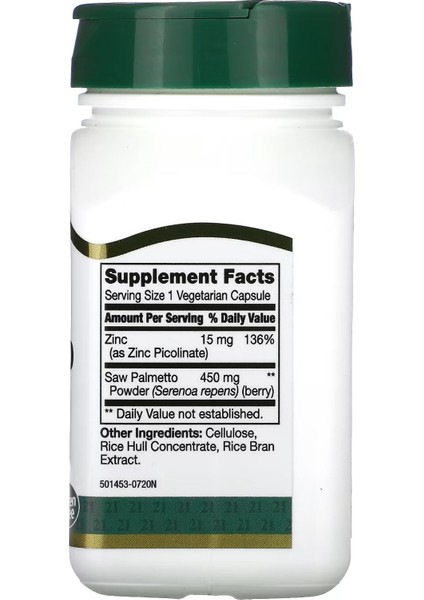 , Saw Palmetto+Zinc(Çinko), Hair Skin Health Support 450 Mg, 60 Vegetarian Capsules fiyatları