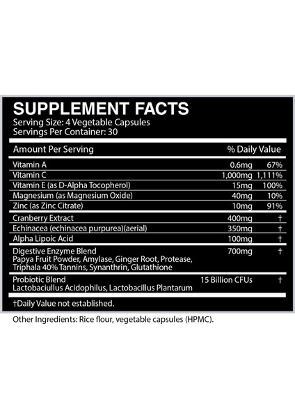 Immunity Alpha Lipoic Acid + Digestive Enzymes + Triphala fiyatları