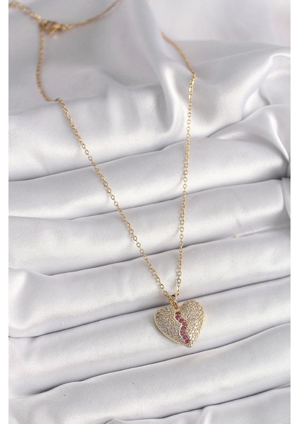 Bfs 316L Çelik Gold Renk Zincir Zirkon Taşlı Kalp Model Kadın Kolye fiyatları