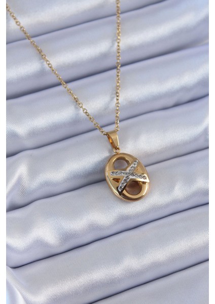 Bfs 316L Çelik Gold Renk Zirkon Taşlı Kadın Kolye