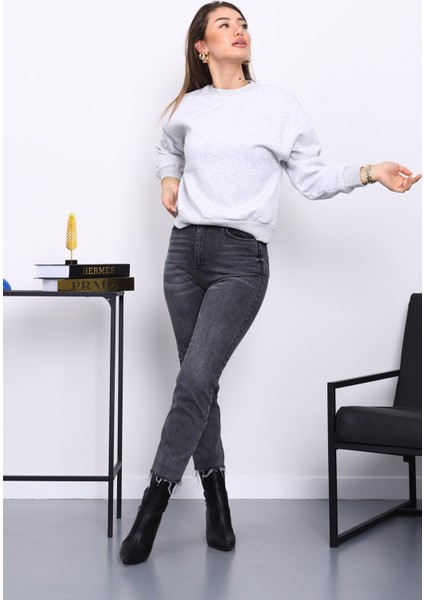 Açık Gri Bisiklet Yaka Üç İplik Sweat fiyatları