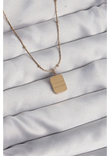 Bfs 316L Çelik Gold Renk Kare Charm Model Kolye