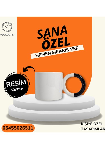 Daire Kulplu Kişiye Özel Tasarım Porselen Kupa | Yelkovan Studio