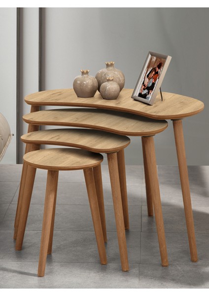 Moon 4lü Mdf Ahşap Zigon Sehpa Meşe