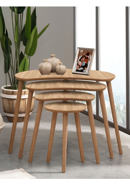 Moon 4lü Mdf Ahşap Zigon Sehpa Meşe fiyatları