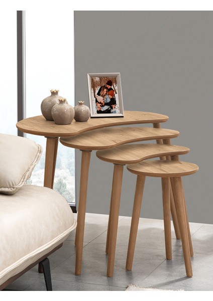 Moon 4lü Mdf Ahşap Zigon Sehpa Meşe modelleri