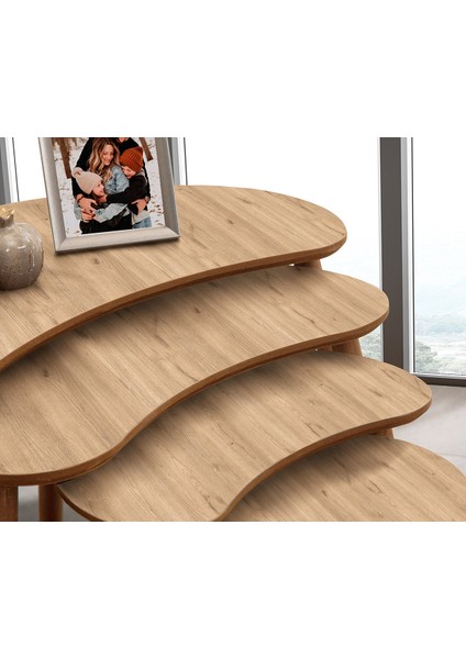 Moon 4lü Mdf Ahşap Zigon Sehpa Meşe fırsatları