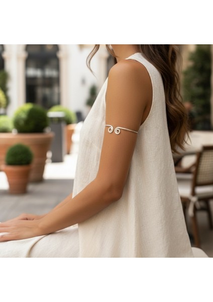 El Yapımı Saf Pirinç Spiral Pazı Bilekliği - Ayarlanabilir Kol Kelepçesi Armcuff - Boho Şık