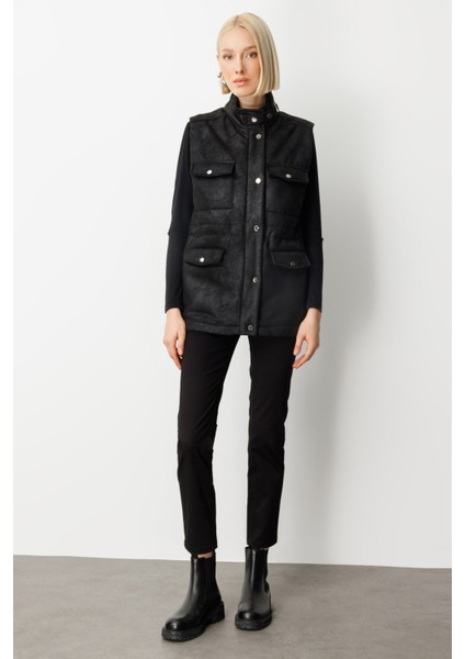 Peluş Astarlı Kapak Cepli Yelek Siyah 08503 fiyatları