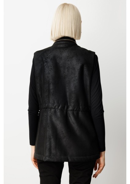 Peluş Astarlı Kapak Cepli Yelek Siyah 08503 modelleri