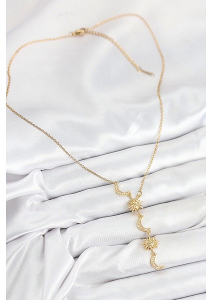 Bfs 316L Çelik Zirkon Taşlı Güneş ve Ay Model Gold Renk Kadın Kolye fiyatları