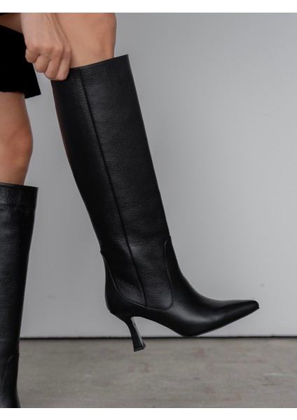 Ambra Siyah Hakiki Deri Kadın Çizme